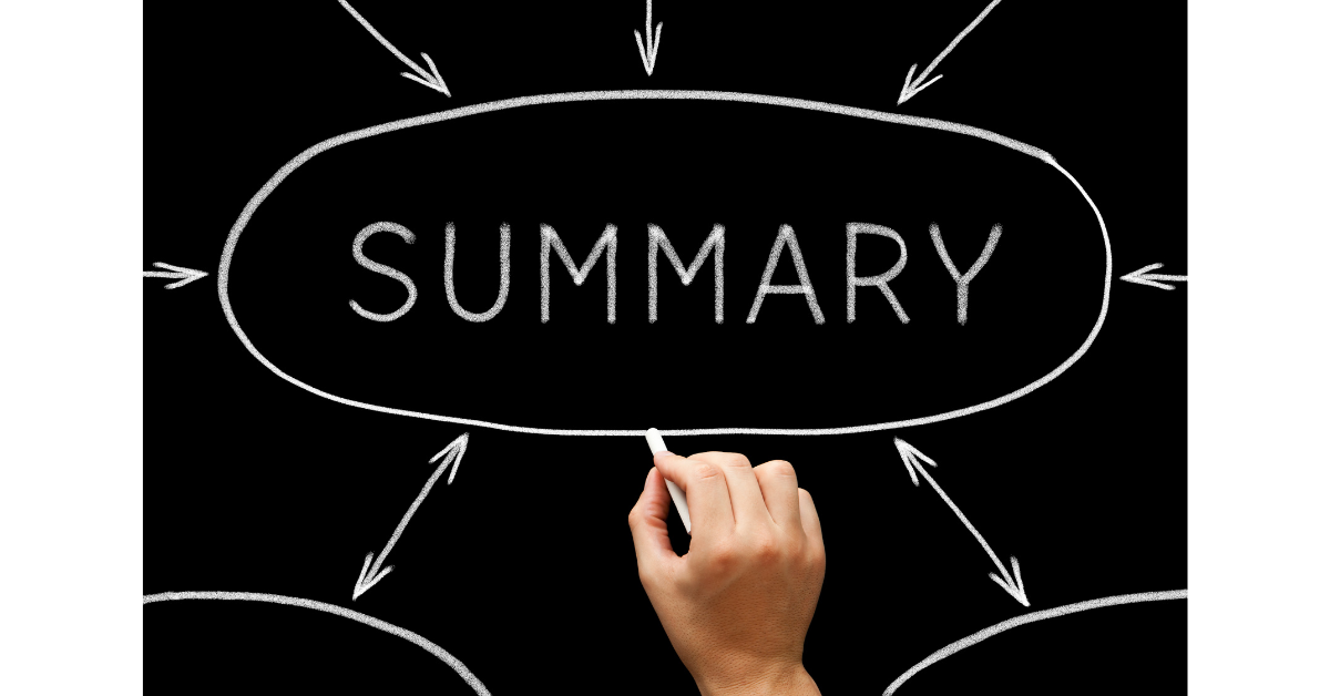 黒板に“SUMMARY”と書く手