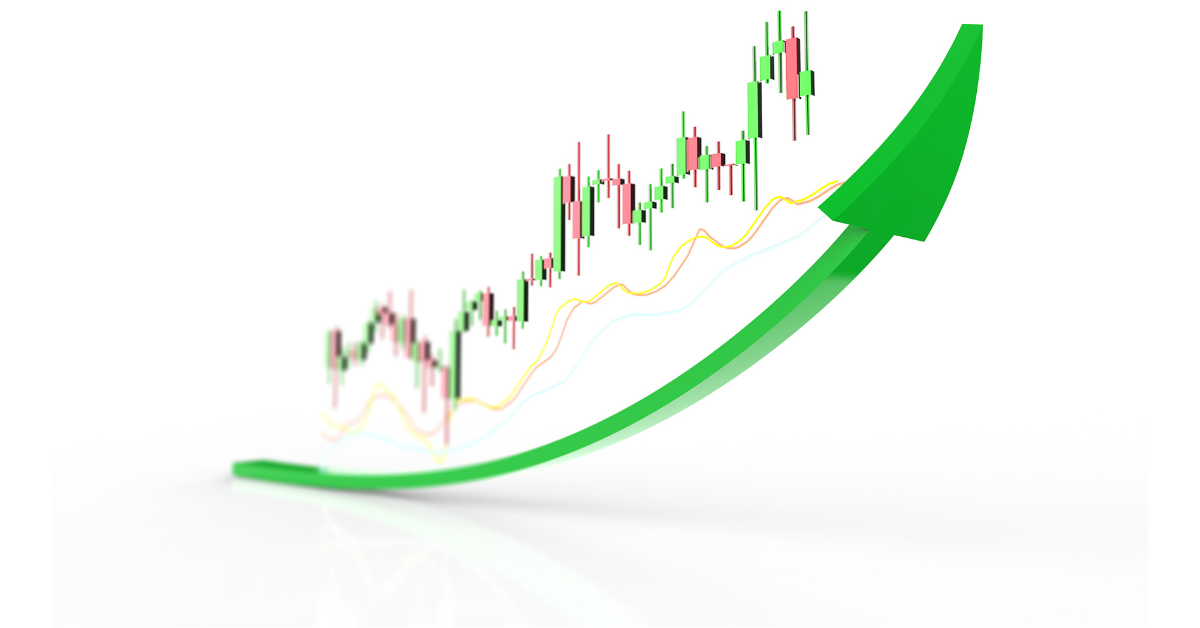 デジタルグラフィックの矢印が上昇している図