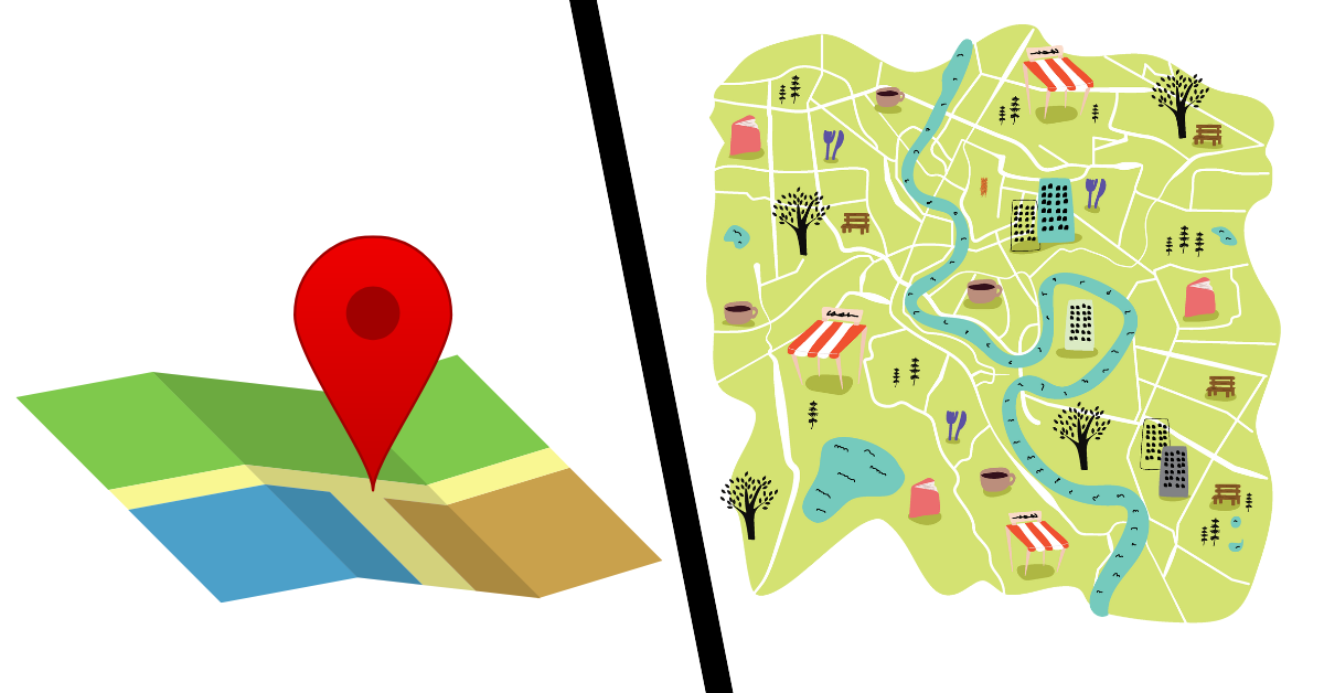 Googleマップとイラストのマップの対比