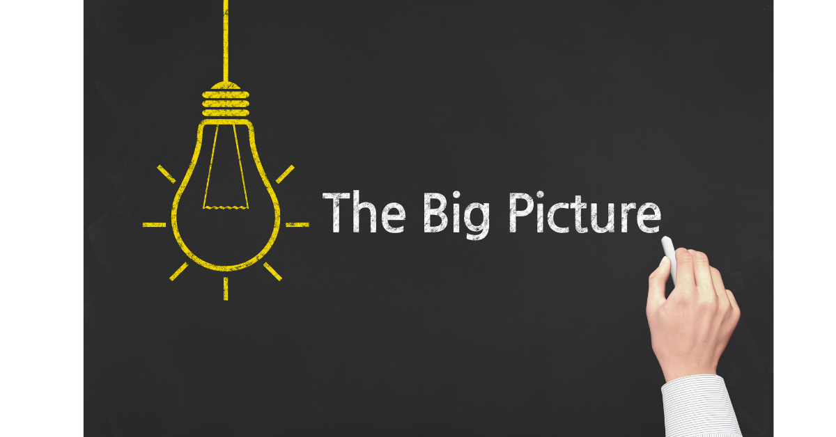 黒板に黄色い💡と“The Big Picture”（全体像）を書かれている